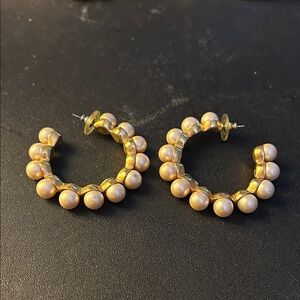 Carolee Gold and Cream Pearl Hoop Earrings